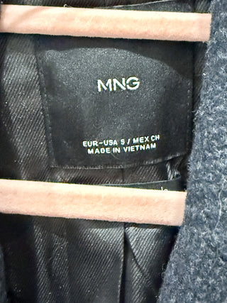 MNG Double Breasted Check Wool-Blend Coat Jacket Dark Heather Grey Women's Small