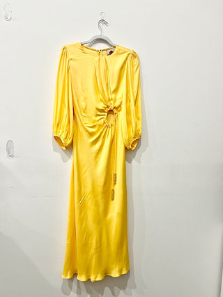 Farm Rio cut out long sleeve satin dress long, XS