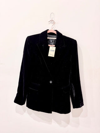 MNG Velvet Single Breasted V-Neck Suit Blazer Jacket Black Women's Size Medium