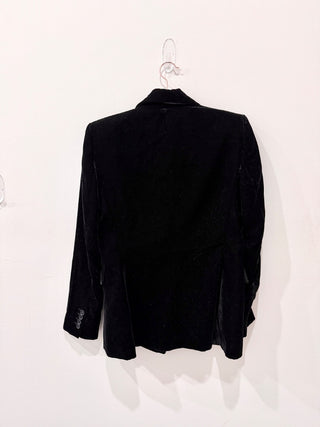 MNG Velvet Single Breasted V-Neck Suit Blazer Jacket Black Women's Size Medium