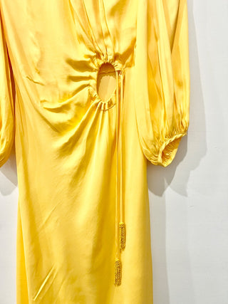 Farm Rio cut out long sleeve satin dress long, XS