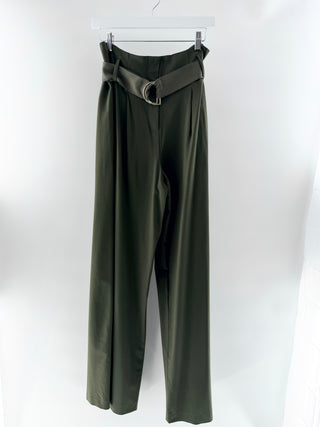 Diane Von Furstenberg Olive green belted palazzo pants, 4