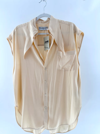 Balenciaga Cream sleeveless silk buttoned shirt, 36