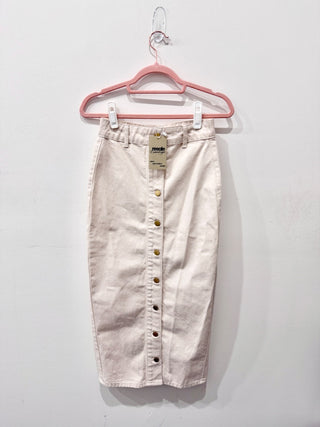 Triarchy Ms. Button-Front Denim Midi Skirt Organic Cotton White Women's Size 25