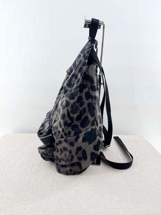 Saint Laurent Nylon Leopard Print Foldable City Large Backpack Black Gray