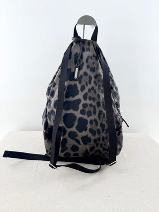 Saint Laurent Nylon Leopard Print Foldable City Large Backpack Black Gray