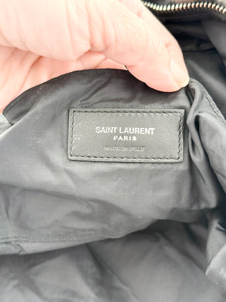 Saint Laurent Nylon Leopard Print Foldable City Large Backpack Black Gray