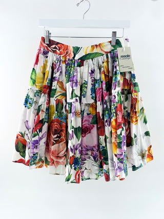 Dolce and Gabbana Tiered floral print cotton Poplin Mini Skirt, 42