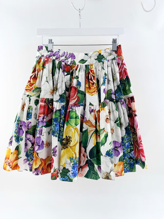 Dolce and Gabbana Tiered floral print cotton Poplin Mini Skirt, 42