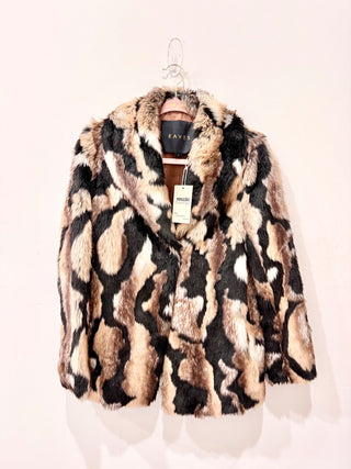 Eaves Colton Faux Fur Tiger Open Coat Jacket Wildcat Brown Women's Size Small