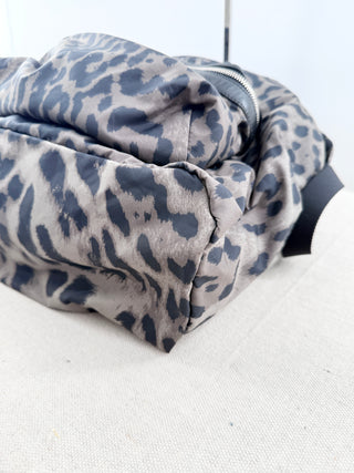 Saint Laurent Nylon Leopard Print Foldable City Large Backpack Black Gray