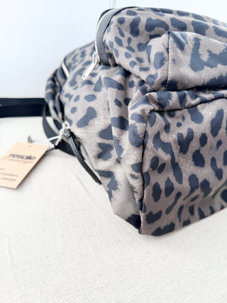 Saint Laurent Nylon Leopard Print Foldable City Large Backpack Black Gray