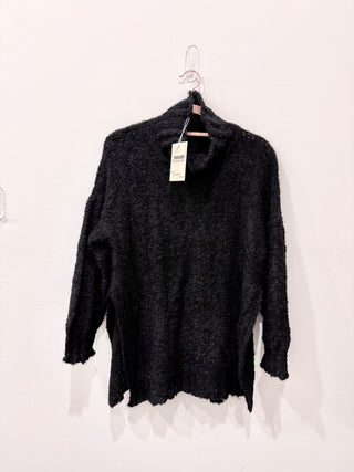 Leda Cozy Handmade Alpaca High Neck Pullover Sweater Black Women's Medium