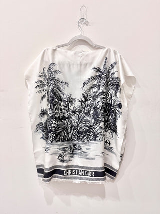 NWT Dior Capes Toile De Jouy Silk Palm Poncho Top Blue  Women's Size U/ one size fits all