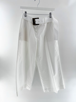 Lafayette 148 White belted cropped culotte pants, 4