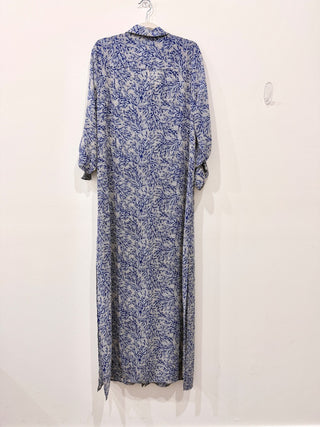 Michael Kors Coral Mosaic Georgette Short Sleeve Maxi Shirtdress Blue Women's XL