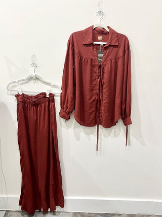 Free People brown set shirt/pant, S