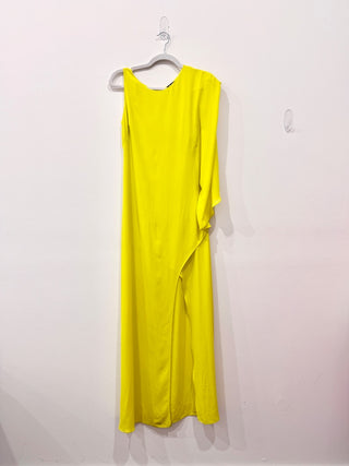 BCBGMaxazria Janus One-Shoulder Slit Formal Long Gown Bright Lime Women's Size 2