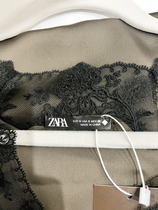 Zara satin lace trim set: blouse and pants, S