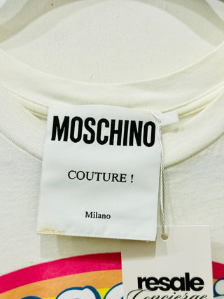 Moschino Rainbow Unicorn Printed Short Sleeve Graphic T-Shirt White Women's M