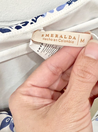 Smeralda Floral Cropped Top and Panties Swimwear Set Blue Top - M, Bottoms - M