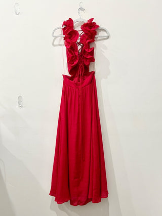 Billy J Galilhai Ruffle V-Neck Side Cutout Maxi Dress Red Women's AUS 6 / US 2