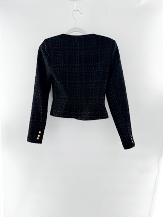 Assignment Bianca Square Neck Tweed Blazer with Gold Buttons Black Women's XS