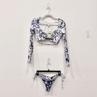 Smeralda Floral Cropped Top and Panties Swimwear Set Blue Top - M, Bottoms - M