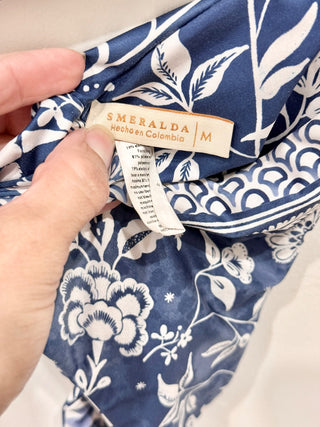 Smeralda Floral Cropped Top and Panties Swimwear Set Blue Top - M, Bottoms - M