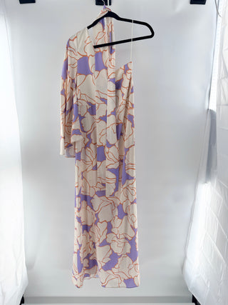 Alexis Leonette Satin Asymmetric One Shoulder Floral Maxi Dress Cream Purple L