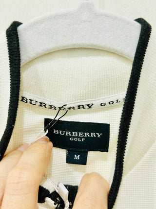 Burberry Golf Sleeveless 1/4 Zip Mock Neck Tank Top Off-White Black Women's M