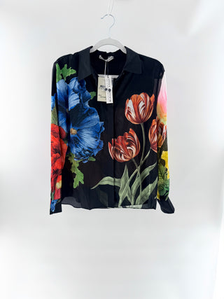 Alice & Olivia silk floral button down blouse, M