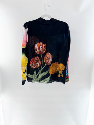 Alice & Olivia silk floral button down blouse, M