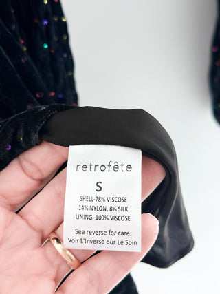 Retrofete velvet mini dress with colorful stones, S