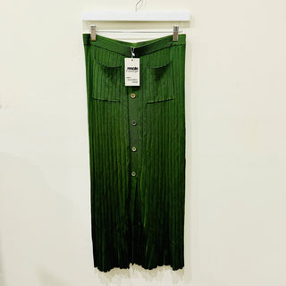 Sandro Knit Pleated Midi Pencil Skirt w/ Silver Buttons Forest Green Women's 1 / S