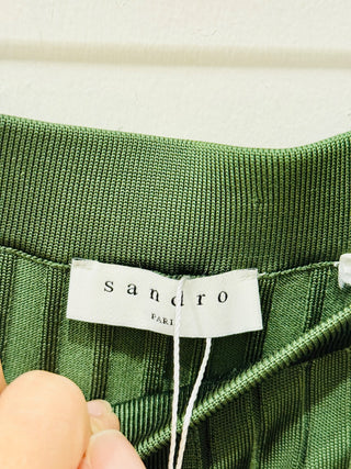 Sandro Knit Pleated Midi Pencil Skirt w/ Silver Buttons Forest Green Women's 1 / S