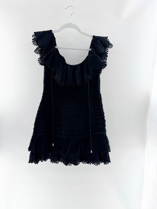 Zimmermann Black ruffled pintucked mini dress, 1