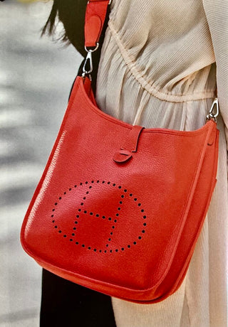 Hermes Taurillon Leather Clemence Evelyne Crossbody Bag Red Women's Size Large