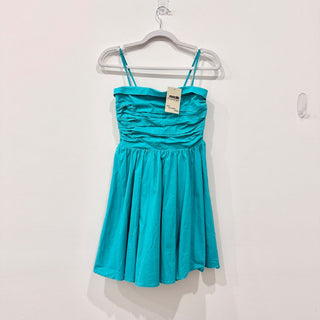 WAYF Sleeveless Gathered Stretch Cotton Skater Mini Dress Aqua Women's Size XS