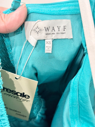 WAYF Sleeveless Gathered Stretch Cotton Skater Mini Dress Aqua Women's Size XS