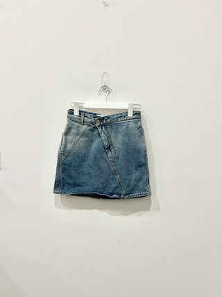Loewe mini denim skirt with stitched logo, 34 / XS