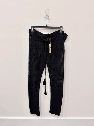 MAJORELLE Hilary Open Knit Crochet Tasseled High Rise Pant Black Women's Size XS