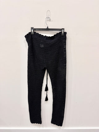 MAJORELLE Hilary Open Knit Crochet Tasseled High Rise Pant Black Women's Size XS