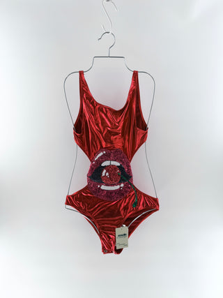 Brigitte Red metallic cutout lips swimsuit, G