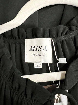 MISA Los Angeles Athena Smocked Waist Fringe Hem Chiffon Midi Dress Black XS