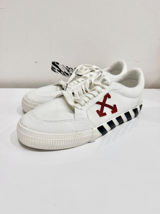Off-White Canvas Vulcanized Lace Up Leather Sneakers Shoes White Men's Size 44