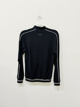 Burberry Golf Long Sleeve Full Zip Knit Track Jacket Black White Trim Women's M