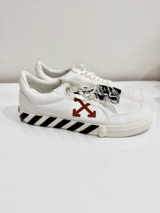 Off-White Canvas Vulcanized Lace Up Leather Sneakers Shoes White Men's Size 44