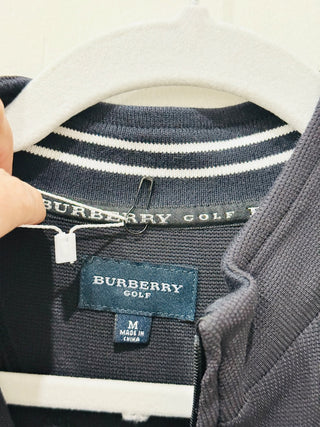 Burberry Golf Long Sleeve Full Zip Knit Track Jacket Black White Trim Women's M