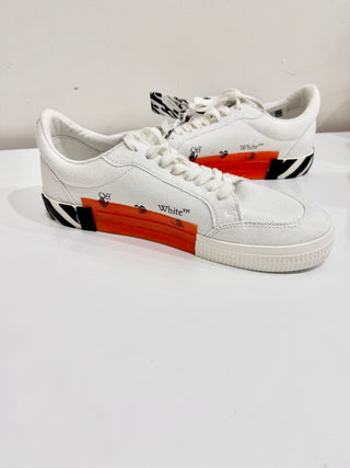Off-White Canvas Vulcanized Lace Up Leather Sneakers Shoes White Men's Size 44